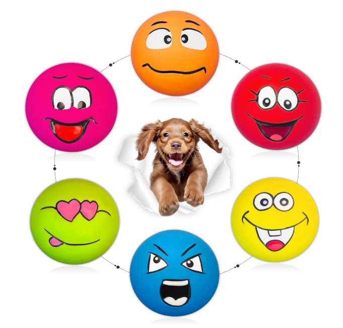 Squeaky Dog Toy for Small Dogs Latex Soft Puppy Toys Small Dog Toys Balls, Smile Face Flat Squeaky Dog Balls for Mini, Small Breeds