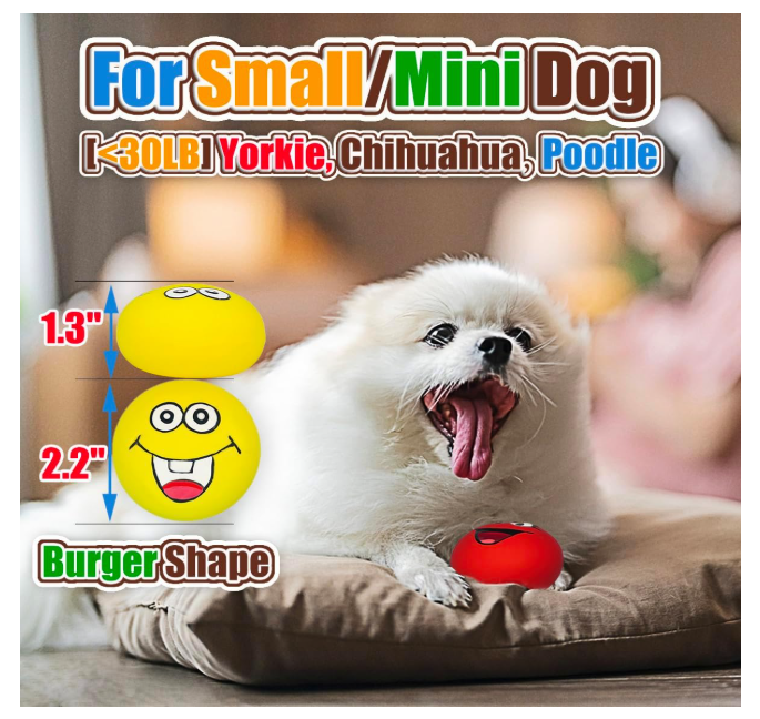 Squeaky Dog Toy for Small Dogs Latex Soft Puppy Toys Small Dog Toys Balls, Smile Face Flat Squeaky Dog Balls for Mini, Small Breeds