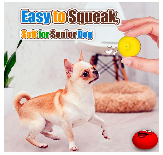 Squeaky Dog Toy for Small Dogs Latex Soft Puppy Toys Small Dog Toys Balls, Smile Face Flat Squeaky Dog Balls for Mini, Small Breeds